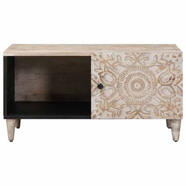 Bord - EKSKLUSIV HUS - 80 x 50 x 40 cm - Massivt mangotræ - Rektangulær - Hvid Vit