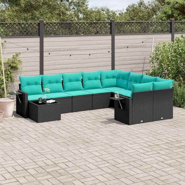 Maison Exclusive - 10 stk. have-sofa sæt med sorte puder i flettet harpik