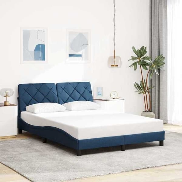 Sengestel - EKSKLUSIV HUS - 120x200 cm - Blå - Polyesterstof - Indbygget LED - Lamelseng Blå