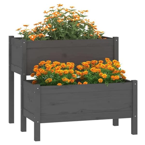 Maison Exclusive - Grå Blomlåda 84,5x84x75 cm Massivt furu