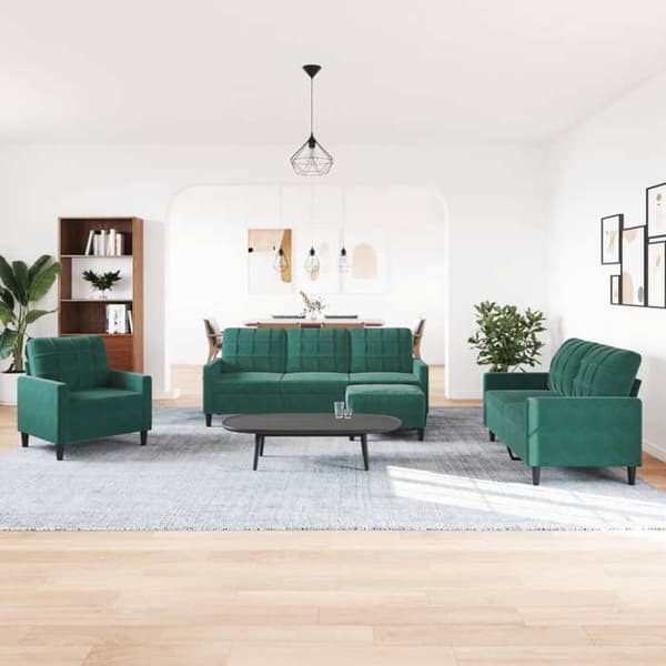 Maison Exclusive - 4-osainen sohvasetti tyynyillä, tummanvihreä sametti