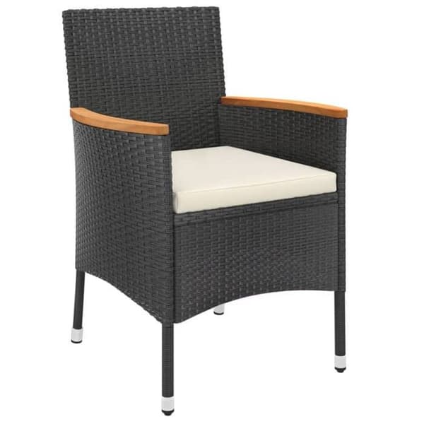Bistro sæt - MAISON EXCLUSIVE - 3 dele sæt - slidstærk poly rattan - stålramme - polstrede sorte puder Svart (kuddar)