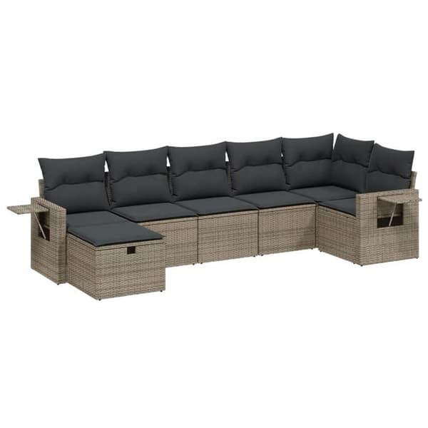 Maison Exclusive - Trädgårdsmöbler med kuddar 7 delar grå flätad resin