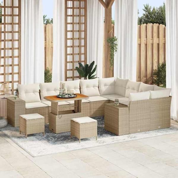 Maison Exclusive - 12 osan puutarhakalustesarja, beige polyrottinki