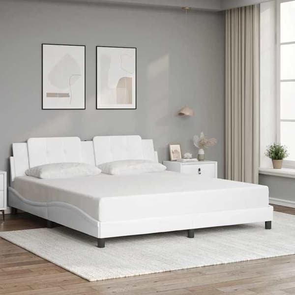 Sengestel - EKSKLUSIV HUS - Zadar - 180x200 cm - Hvid kunstlæder - Polstret hovedgærde Vit