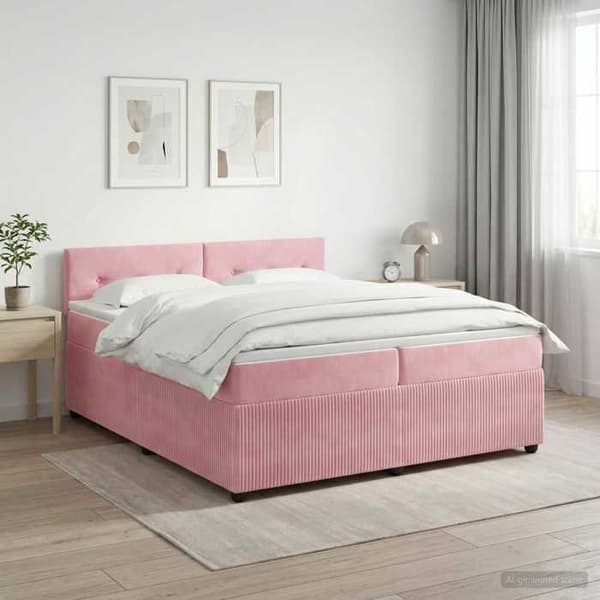 Lys boxspring - MAISON EXCLUSIVE - Velour - 200 x 200 cm - Rosa - Justerbar hovedgærde Ros