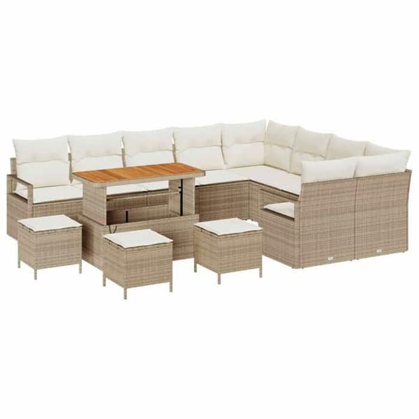 Maison Exclusive - 13 osan beige polyrottinkinen puutarhakalustesetti