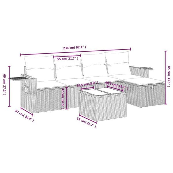 Maison Exclusive - Trädgårdsmöbler 6 delar med grå kuddar i flätad resin