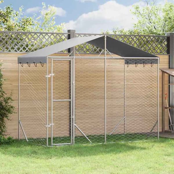 Maison Exclusive - Ulkoilma koirankoppi hopeakatolla 3x1,5x2,5 m Silver