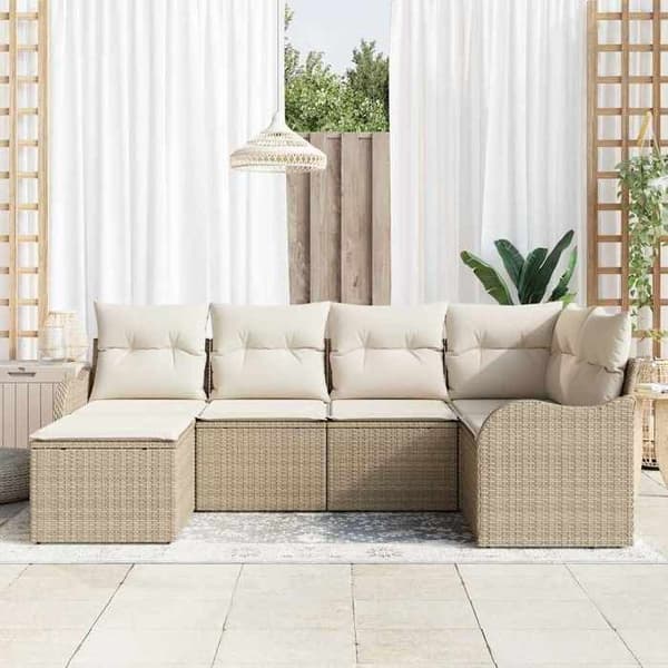 Trädgårdsmöbler - EXKLUSIVT HUS - Set 6 delar - Beige - Poly rattan - Modulär, förvaring beige