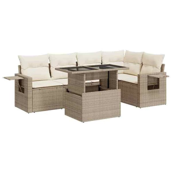Maison Exclusive - Trädgårdsmöbler med kuddar 6 delar beige flätad resin