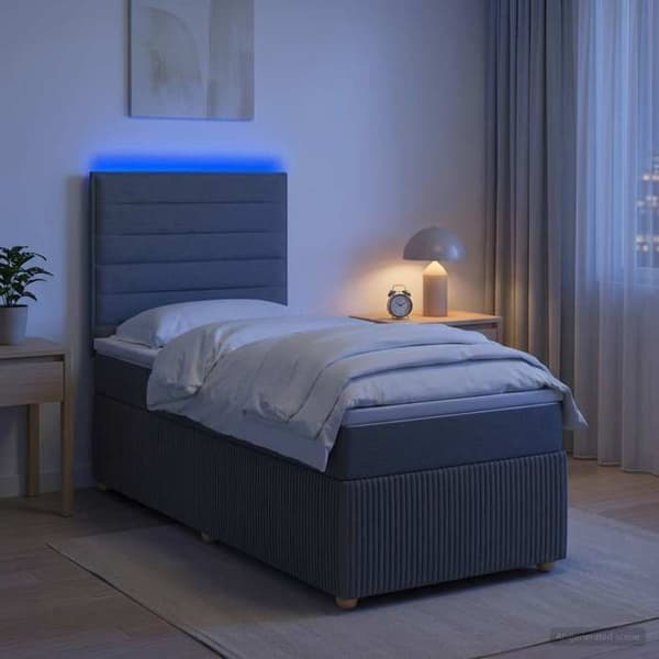 Maison Exclusive - Boxspring-säng med LED och mörkgrå madrass 100 x 200 cm Tyg Mörkgrå