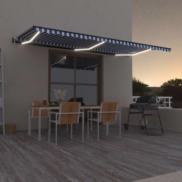 Fällbart tak - EXKLUSIVT HUS - 600x300 cm - Vindsensor - LED-belysning - Aluminiumram Blå och vit