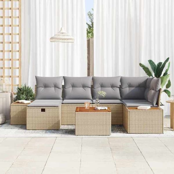 Maison Exclusive - 7 osan beige polyrottinkinen puutarhakalustesetti