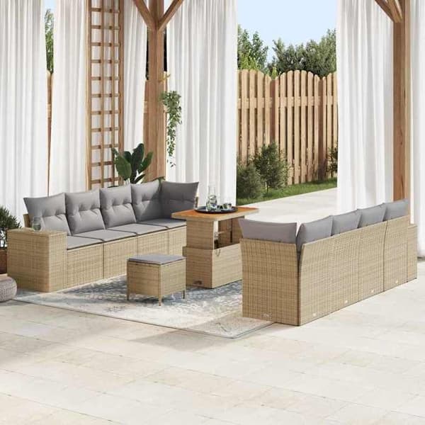 Maison Exclusive - Beige ja vaaleanharmaa polyrottinkinen puutarhakalustesarja