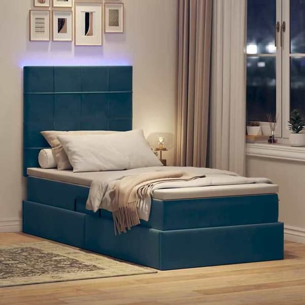 Maison Exclusive - LED förvaringssäng med mörkblå madrass 90 x 200 cm