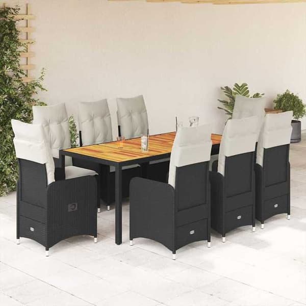 Maison Exclusive - 9 stk. havebistro sæt med sorte puder i poly rattan Svart (kuddar)
