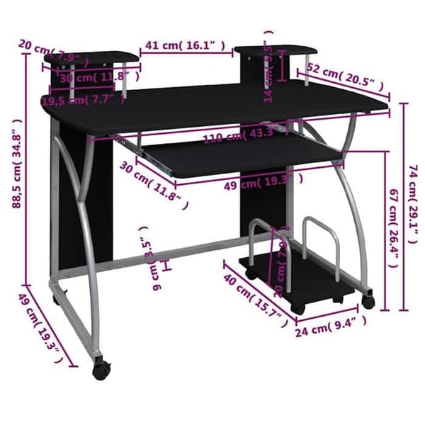 Computerbord - Eksklusivt Hus - Sort - 110 x 52 x 88,5 cm - Ingeniørtræ Svart