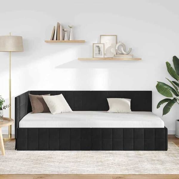 Maison Exclusive - Musta kulmasänky 90 x 190 cm Sametti Svart