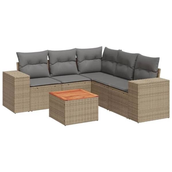 Maison Exclusive - Trädgårdsmöbler med kuddar 6 delar beige flätad resin