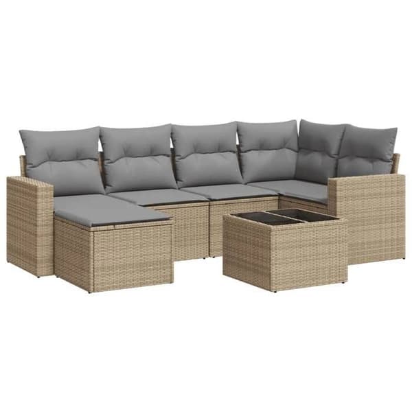 Maison Exclusive - Trädgårdsmöbler med kuddar 7 delar beige flätad resin