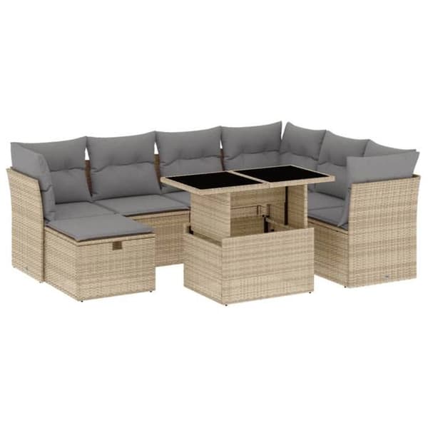 Maison Exclusive - Trädgårdsmöbler med kuddar 8 delar beige flätad resin