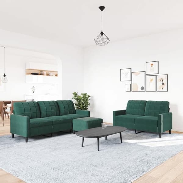 Maison Exclusive - 3 kpl:n sohvasetti tummanvihreällä sametilla tyynyillä