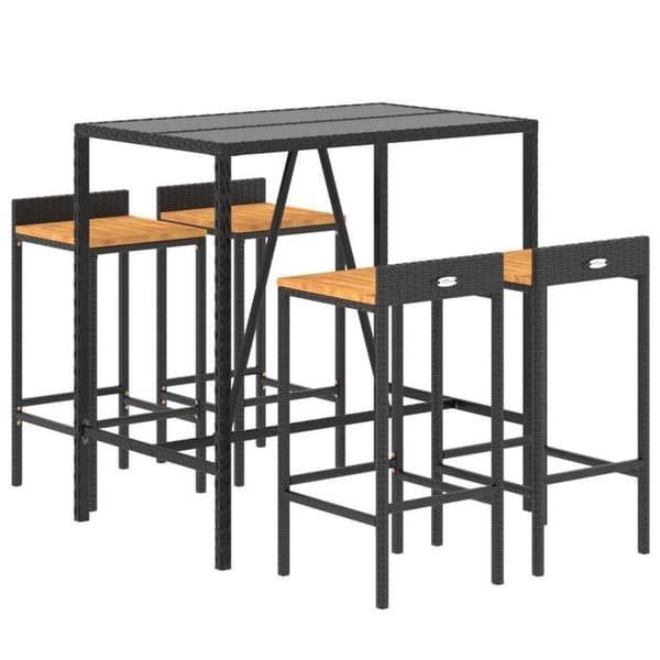 Havemøbel sæt - Maison Exclusive - 5 dele - Sort poly rattan - Tempereret glas bordplade - Stålstruktur