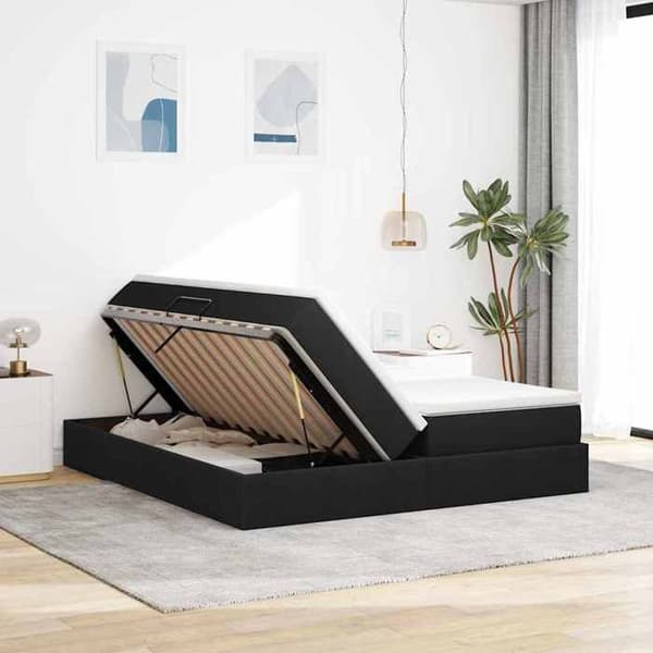Maison Exclusive - Säng med förvaring och madrass Svart 200 x 200 cm Polyester
