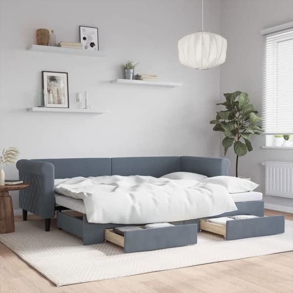 Päivävuode - EXCLUSIVE-KOTI - 80x200 cm - Daybed - 2 säilytyslaatikkoa - Harmaa sametti