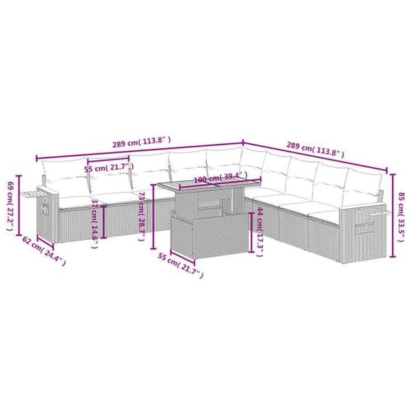 Maison Exclusive - Trädgårdsmöbler 11 delar med grå kuddar i flätad plast