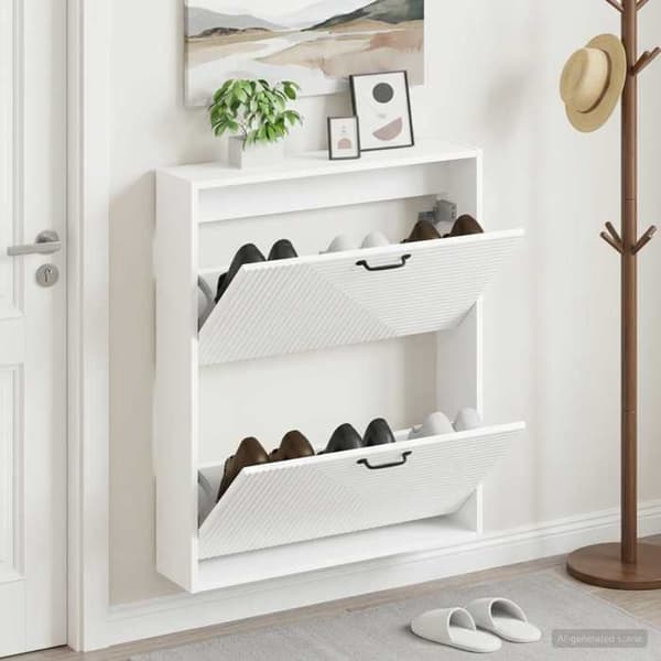 Væghængt skoskab - EKSKLUSIV HUS - HAARLEM - Hvid - 71x17x86 cm - Vendbare døre Vit