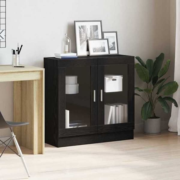 Bibliotek - EKSKLUSIV HUS - 4 niveauer - Ingeniørtræ - Glasdøre - Sort - 82,5 x 30,5 x 80 cm