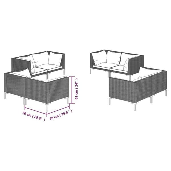 Maison Exclusive - 8-osainen puutarhakalustesarja tyynyillä, tummanharmaa rottinki