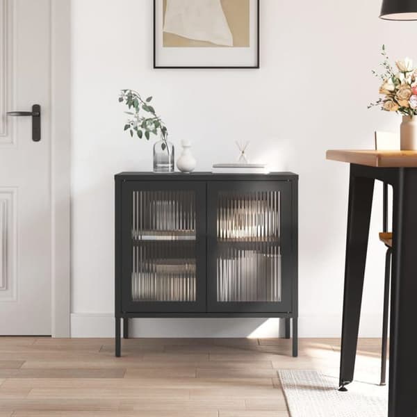 Maison Exclusive - Sort buffet 70x35x70 cm glas og stål Svart