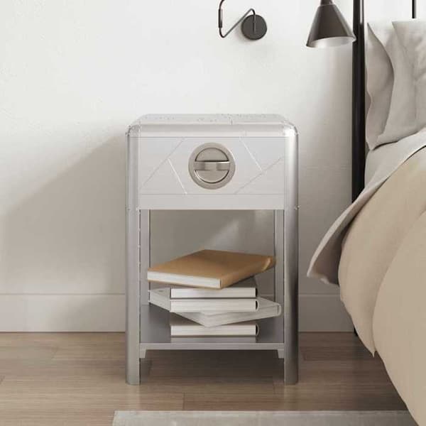 Sidebord - Maison Exclusive - Grå - 1 skuffe med bomuldsfor - Polerede aluminiumspaneler
