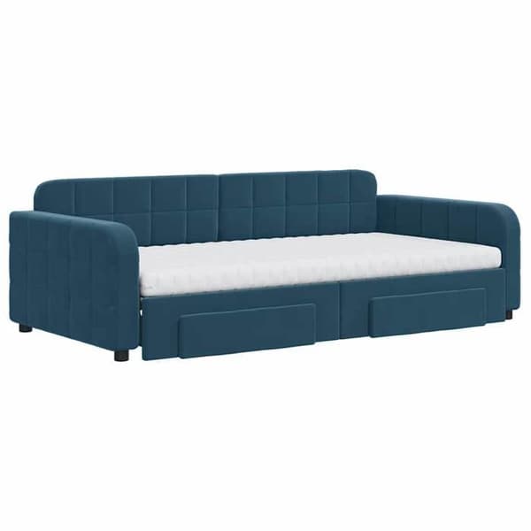 Maison Exclusive - Päivävuode, jossa on vetolaatikot ja lisävuode, sininen 100x200 cm sametti Blå