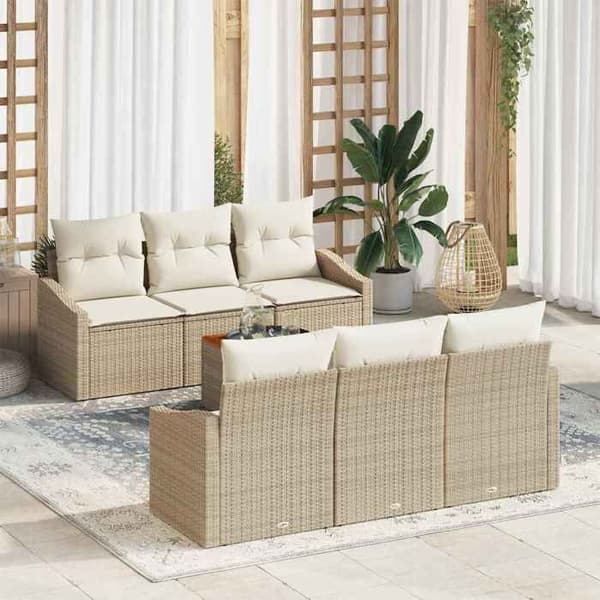 Maison Exclusive - 7 osan beige polyrottinkinen puutarhakalustesetti