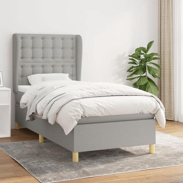 Maison Exclusive - Sengebund med lameller og madras Lys grå 90x200 cm Stof