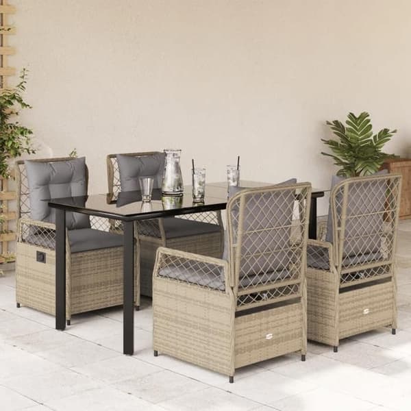 Havemøbel sæt - EKSKLUSIV HUS - 5 dele - Beige - Poly rattan - Justerbar ryg beige