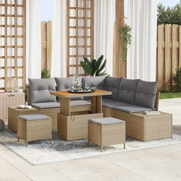 Maison Exclusive - 8 osan beige polyrottinkinen puutarhakalustesetti