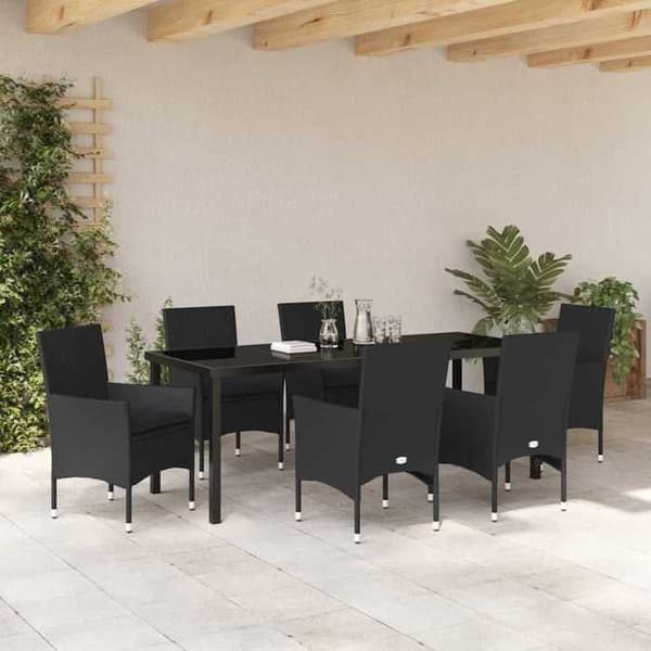 Maison Exclusive - 7 pc have spisebordssæt i sort polyrotin Svart