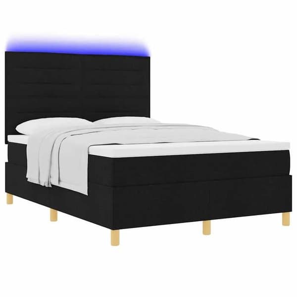 Maison Exclusive - LED-fjederseng med sort hovedgærde 140 x 200 cm stof