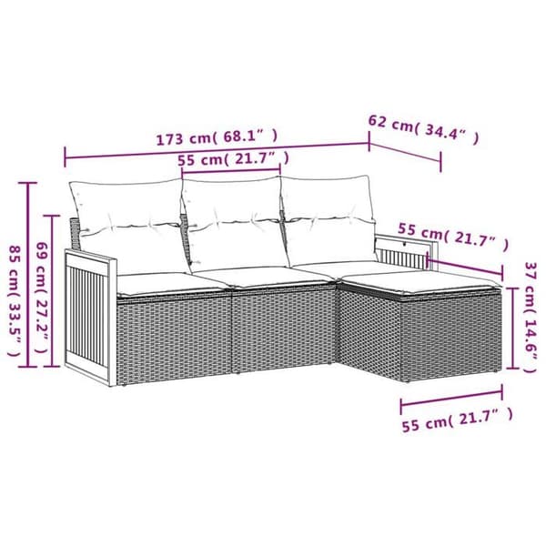 Maison Exclusive - Trädgårdsmöbler med kuddar 4 delar beige flätad resin