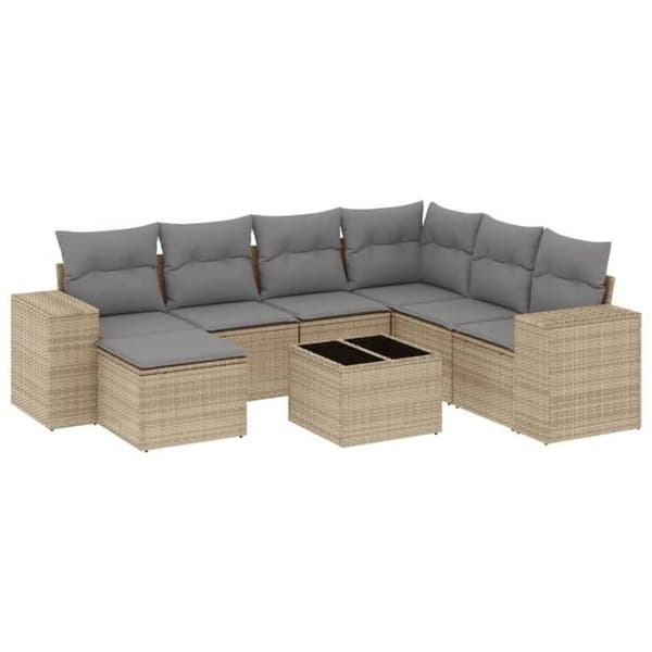 Maison Exclusive - Trädgårdsmöbler med kuddar 8 delar beige flätad resin