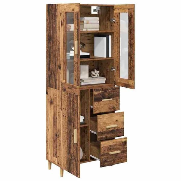 Buffé hög - EXKLUSIVT HUS - 34,5x34x180 cm - Ingenjörsträ - Generös förvaring - Modern brun