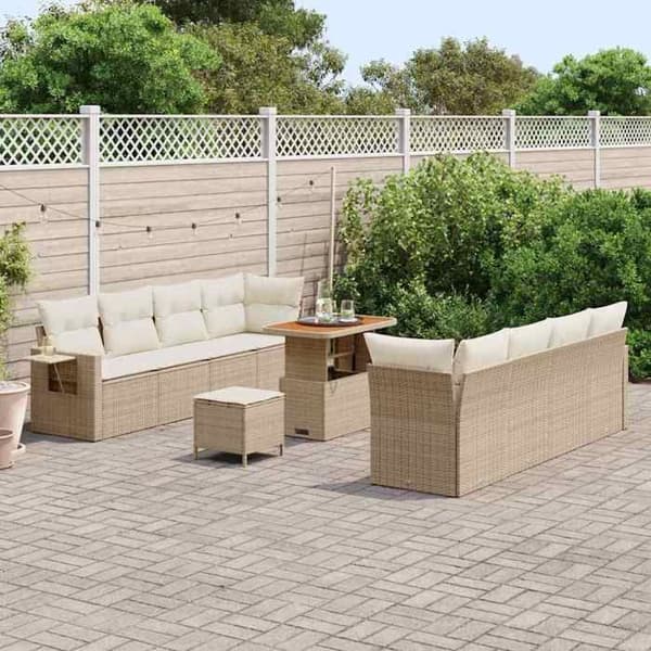 Maison Exclusive - Beige ja kerma polyrottinkinen puutarhakalustesetti
