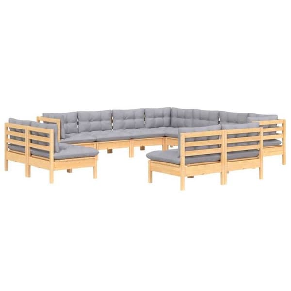 Maison Exclusive - 11 dele have møbler med grå puder i solid fyrretræ grå
