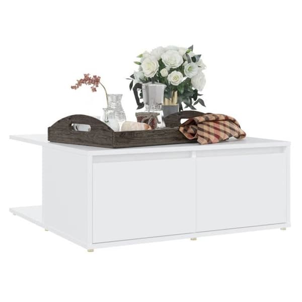 Bord - EKSKLUSIV HUS - 80 x 80 x 31 cm - Hvid - Ingeniørtræ - Med opbevaring Vit