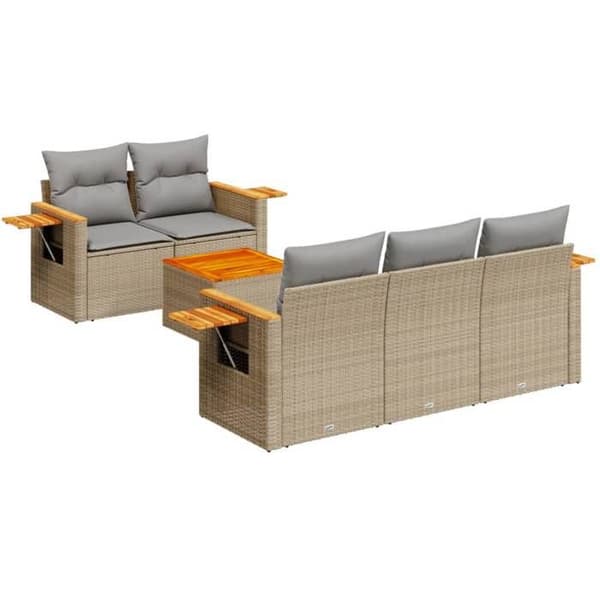 Maison Exclusive - Trädgårdsmöbler med kuddar 6 delar beige flätad resin